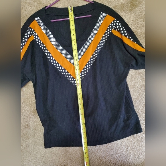 SHEIN V Neck Black/White Polka-dot/Orange Lace Blouse - Picture 8 of 11